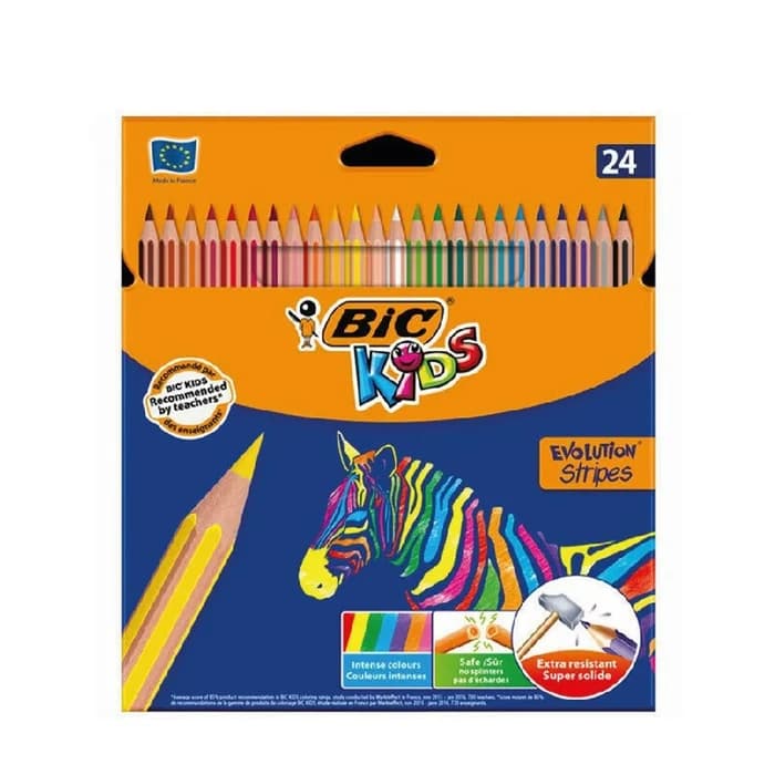BIC Kids Evolution Stripes Crayons De Couleur 24 Pièces