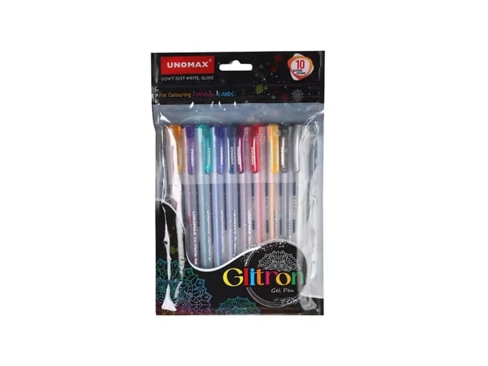 Unomax Glitron Colour Gel Pen - 10 pcs