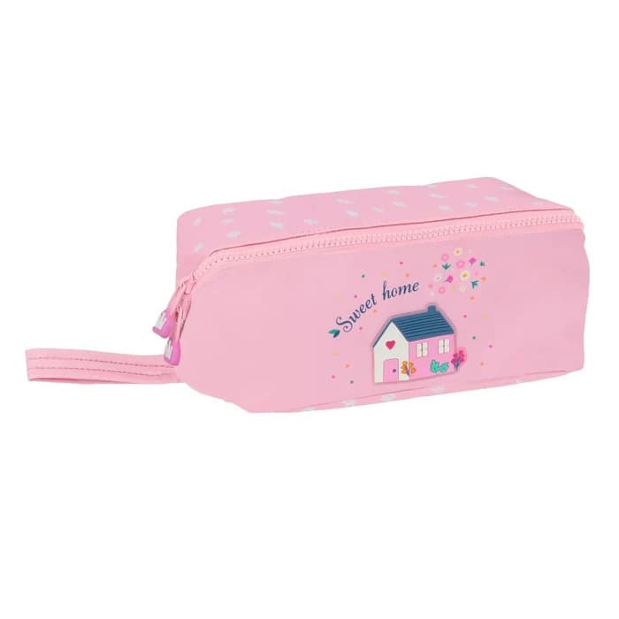 Trousse Safta Sweet Home — Rose, Motif Maison, Fermeture Éclair