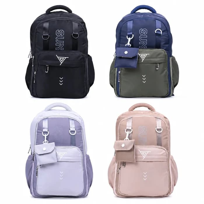 Sac à dos scolaire grand format avec pochette amovible — Beige