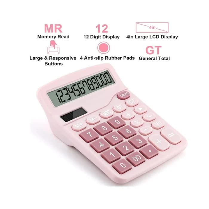 Calculatrice Solaire LCD 12 Chiffres Rose