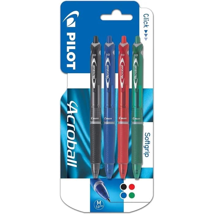 Pilot Acroball Stylo Bille Pack 4 Couleurs Pointe Moyenne