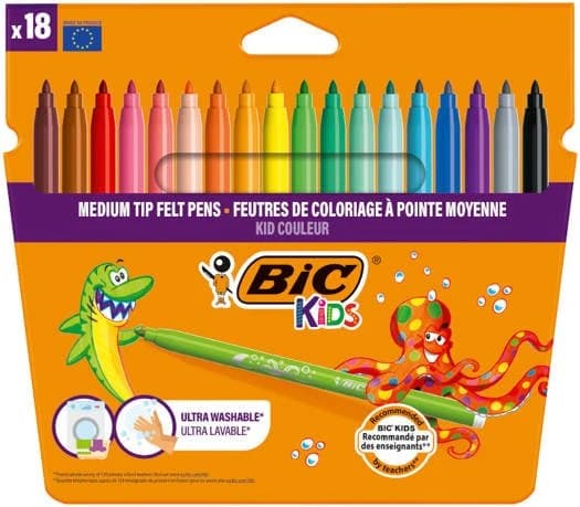 Pochette 18 Feutres BIC Kids Couleur Pointe Moyenne