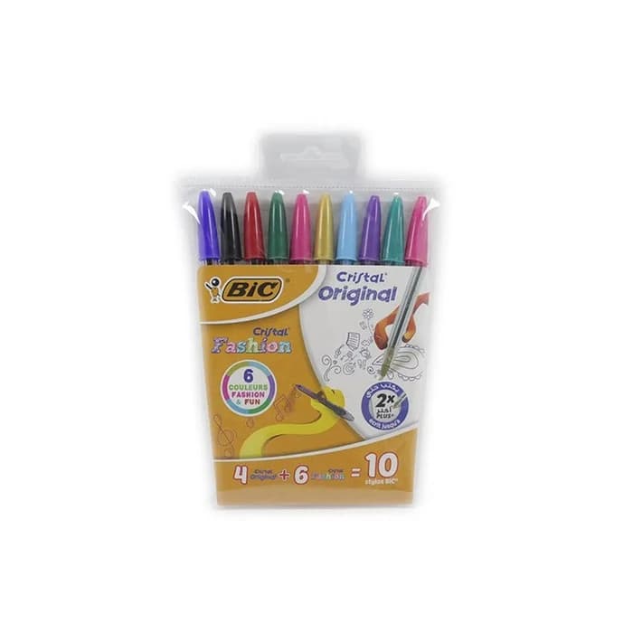 BIC Cristal Pack 10 Stylos (4 Medium + 6 Fashion)