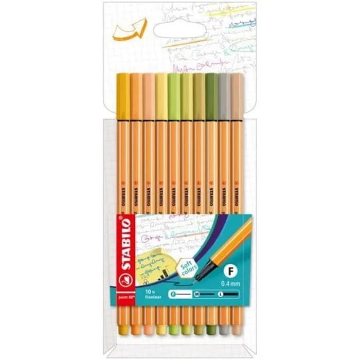 STABILO Point 88 Lot 10 Stylos Pointe Fine 0.4mm Soft Colors