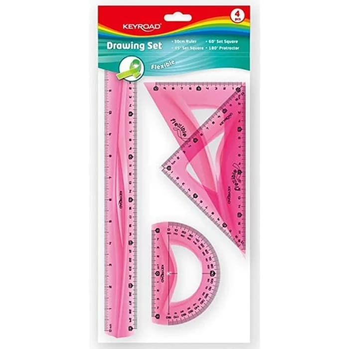 Set Géométrie KEYROAD 30cm Flexible Rose 4 Pièces