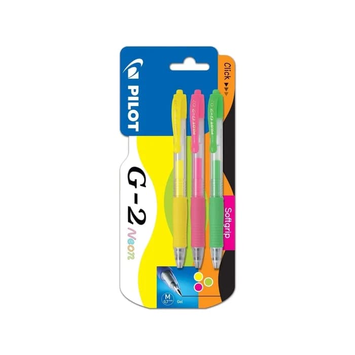 PILOT G-2 Neon Stylos Gel 0.7mm Pack De 3