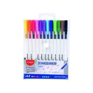 KEYROAD Fine Liner 0,4 mm, zone de préhension cristalline, 12 couleurs/sachet