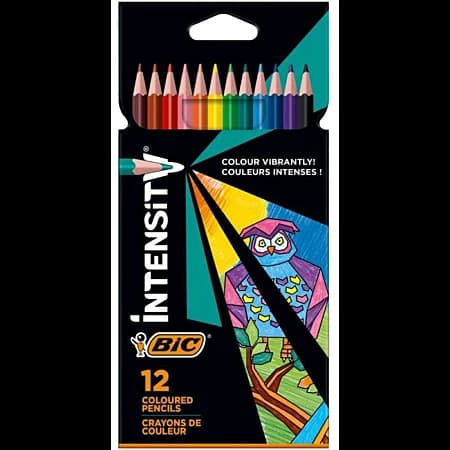BIC – BIC Intensity Crayon de Couleur Triangulaire Mine Douce Corps Coloré Sans Bois Pochette de 12