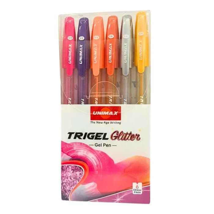 POCHETTE 6 STYLO TRIGEL GLITTER UNIMAX