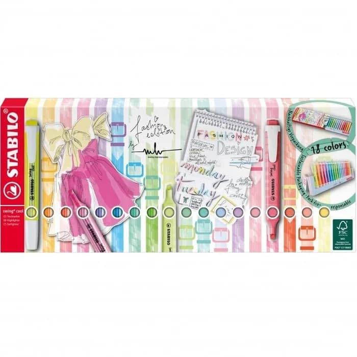 Set surligneurs STABILO SWING COOL - 18 couleurs Pastel
