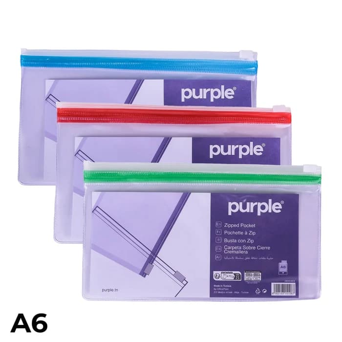 Pochette Zip Purple A6 – Transparente – Coloris Assortis