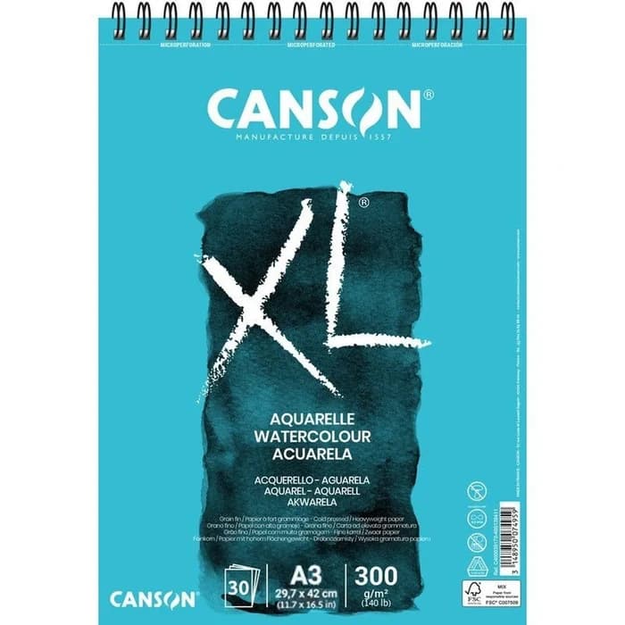 Bloc Dessin Aquarelle CANSON Xl A3 300g 30 Feuilles Spiralé