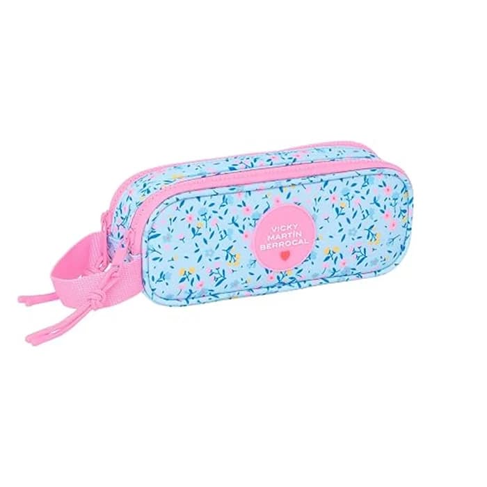 Trousse 2 Zips Fleur Vicky Martín Berrocal — Bleu & Rose