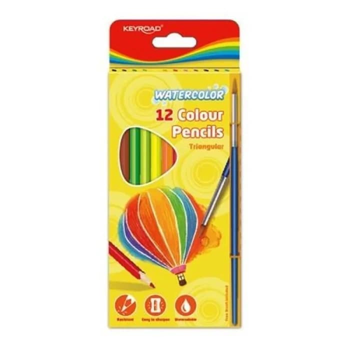 Crayons Aquarelles KEYROAD 12 Couleurs + Pinceau
